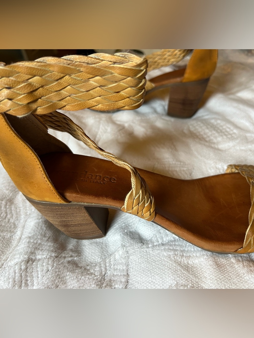 Sundance ❤️ Italian Leather Braided Ankle-Strap Heeled Sandals size EU 42, US 11 - Picture 6 of 12